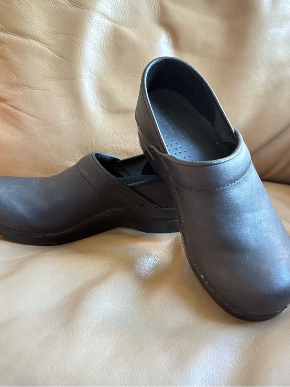 Sanita Women's Black Leather Slip-On Clogs